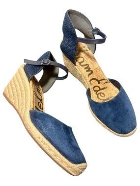 Sam Edelman Payton Navy Blue Suede Espadrille Wedge Sandals - Size 7.5